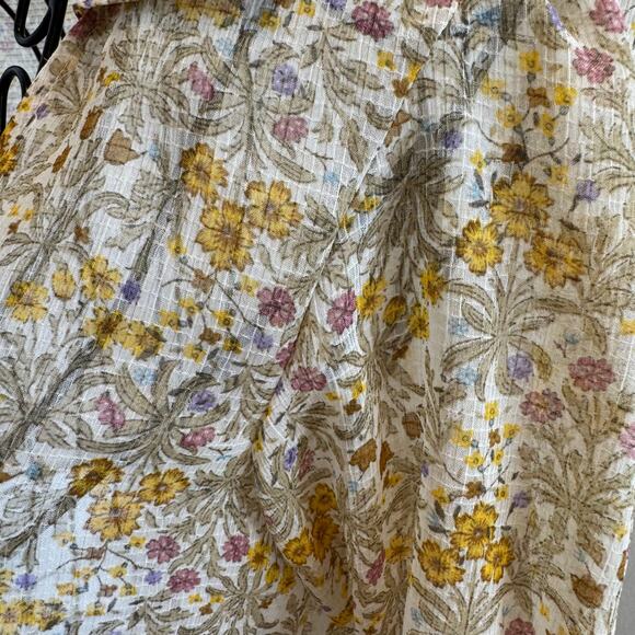 Emory Park Yellow Floral Sheer Tie Front Long Sleeve Cropped Blouse Small - Picture 7 of 9